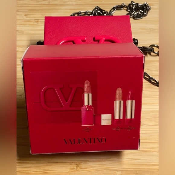 Valentino Other - NIB Valentino Bold Red Lipstick Collection With Chain 3 Lipsticks